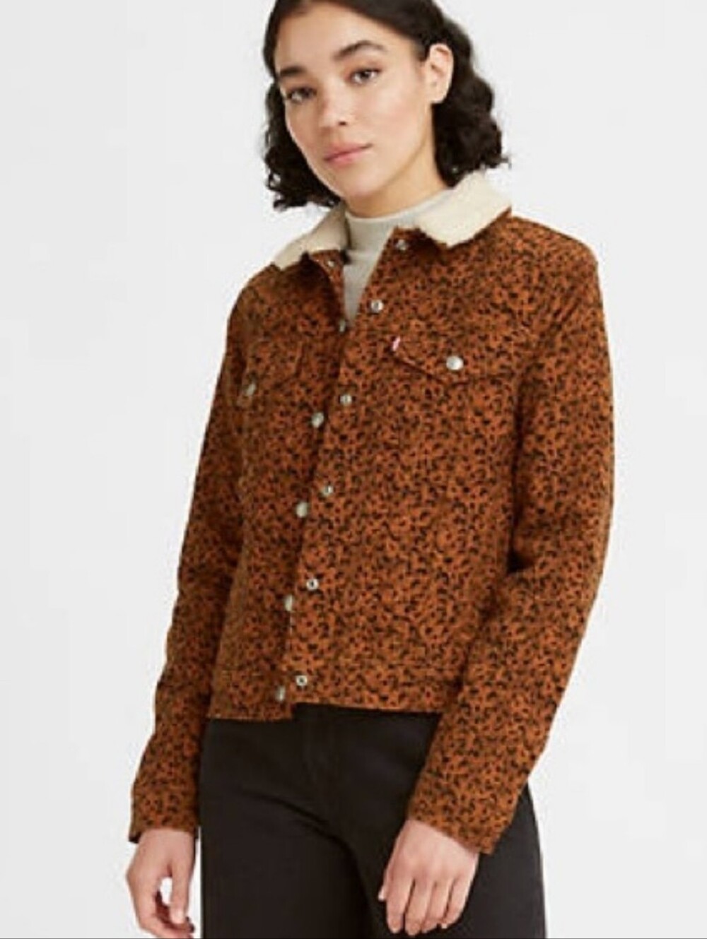 Levi's Brown Leopard Sherpa Collar Trucker Jacket Western Streerwear Outdoor 1X